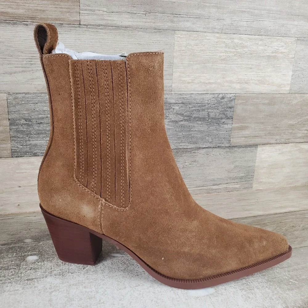 Dolce Vita Steffi Womens Western Boot Sz 8 Chestnut Suede Pointed Toe Block Heel